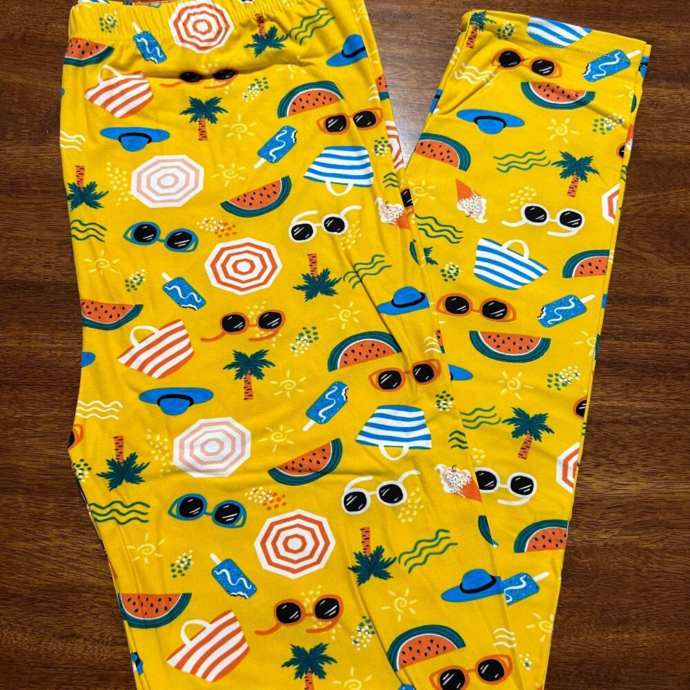 New Women's Yellow Sun Beach Full Length Buttery Soft Leggings OS or Plus
